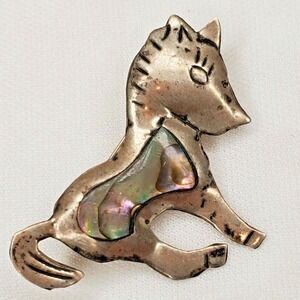 Vintage Sterling Silver Taxco Handmade Abalone Inlay Cute Sitting Donkey Brooch